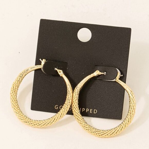 GOLD DIPPED TEXTURED HOOP EARRINGS - Picture 1 of 2